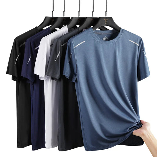 CHRLCK Camisetas masculinas de corrida de secagem rápida, respiráveis, para caminhada, pesca, com elasticidade macia, para esportes ao ar livre, camiseta curta de verão