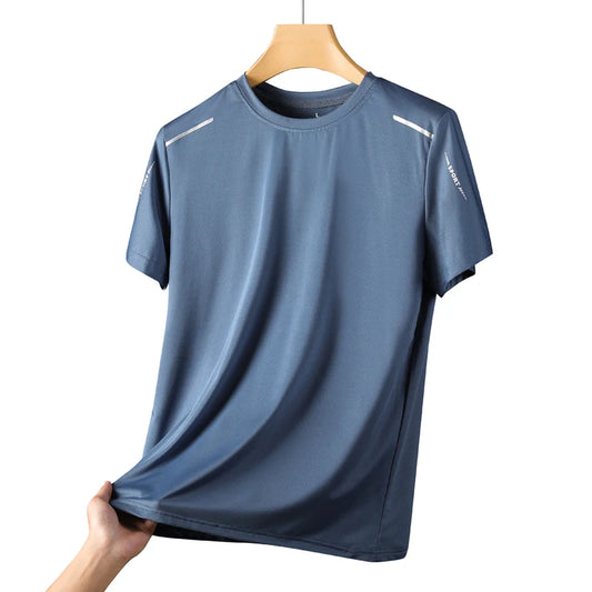 CHRLCK Camisetas masculinas de corrida de secagem rápida, respiráveis, para caminhada, pesca, com elasticidade macia, para esportes ao ar livre, camiseta curta de verão